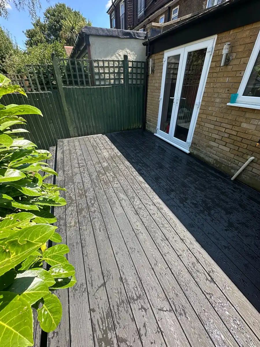 Composite boards laid up to the back doors with hidden fixings, Teddington
